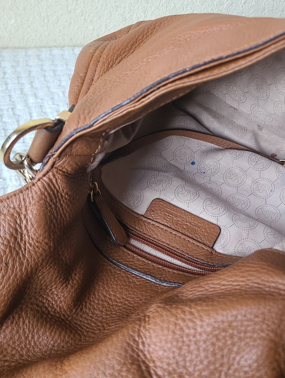 Michael Kors Cognac Pebbled Leather Shoulder Bag with Tassel